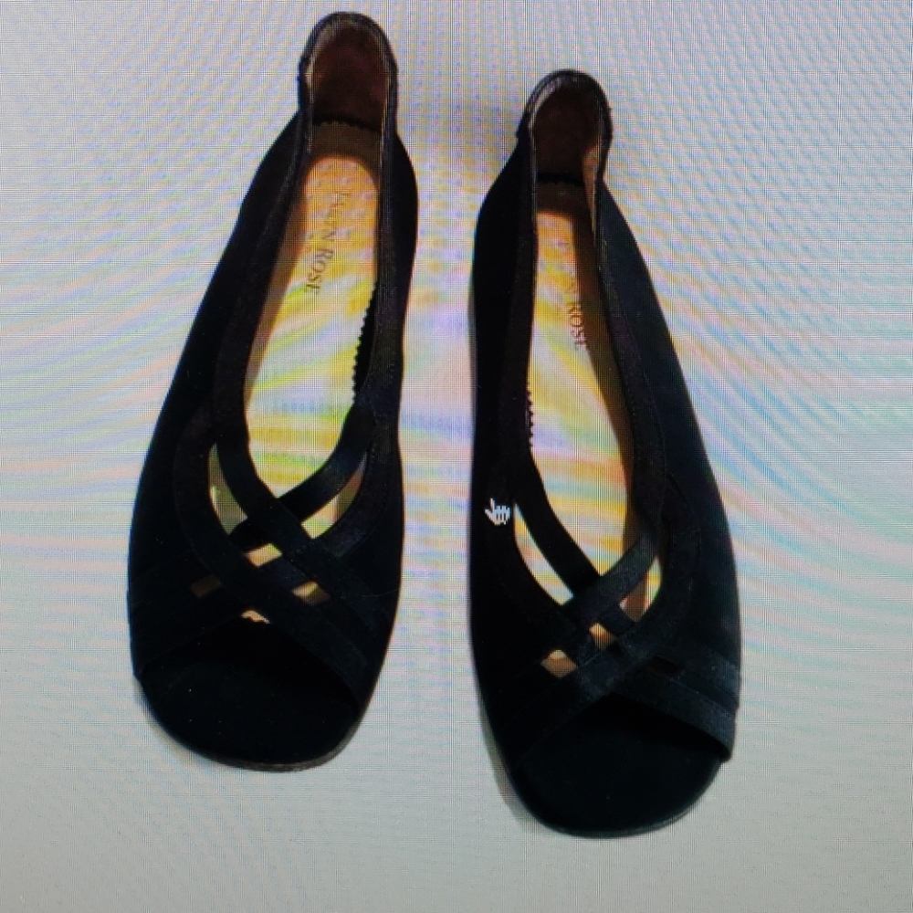 TARYN ROSE Black Italian Peep-Toe Flats